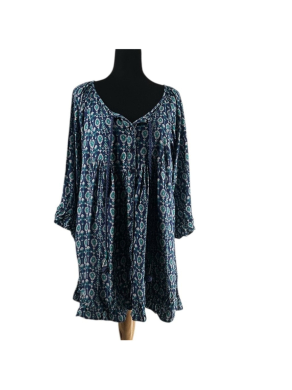 Roxy Blackbird Dress Blue Boho Floral Print beach cover up surf sz sm - Picture 2 of 12